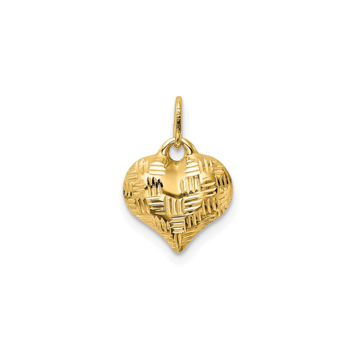 14k Yellow Gold Heart Pendant with Textured Diamond Cut Detailing for Women