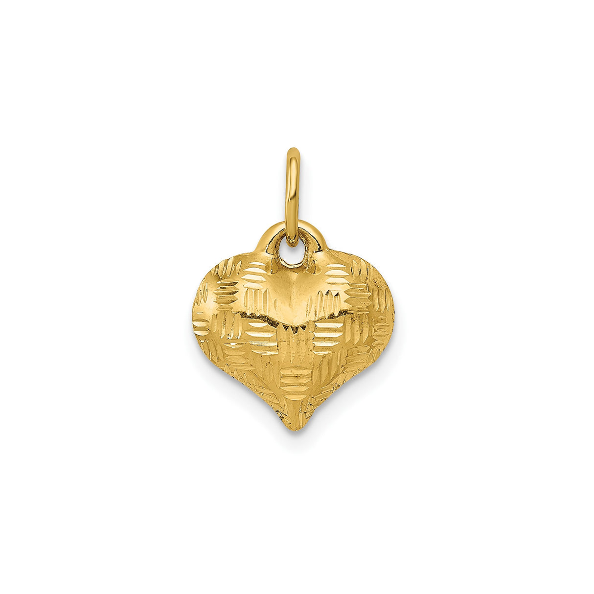 14k Yellow Gold Heart Pendant with Textured Diamond Cut Detailing for Women
