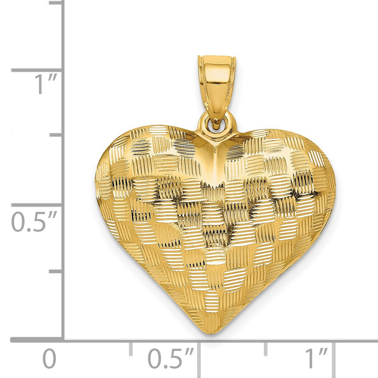 Textured Puff Heart Charm Pendant in Real 14k Yellow Gold