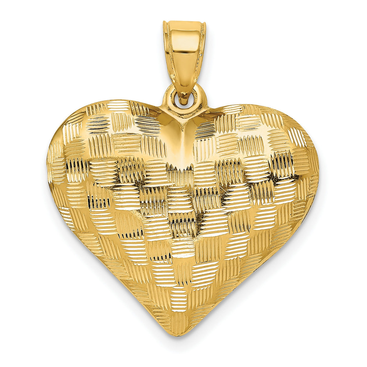 Textured Puff Heart Charm Pendant in Real 14k Yellow Gold