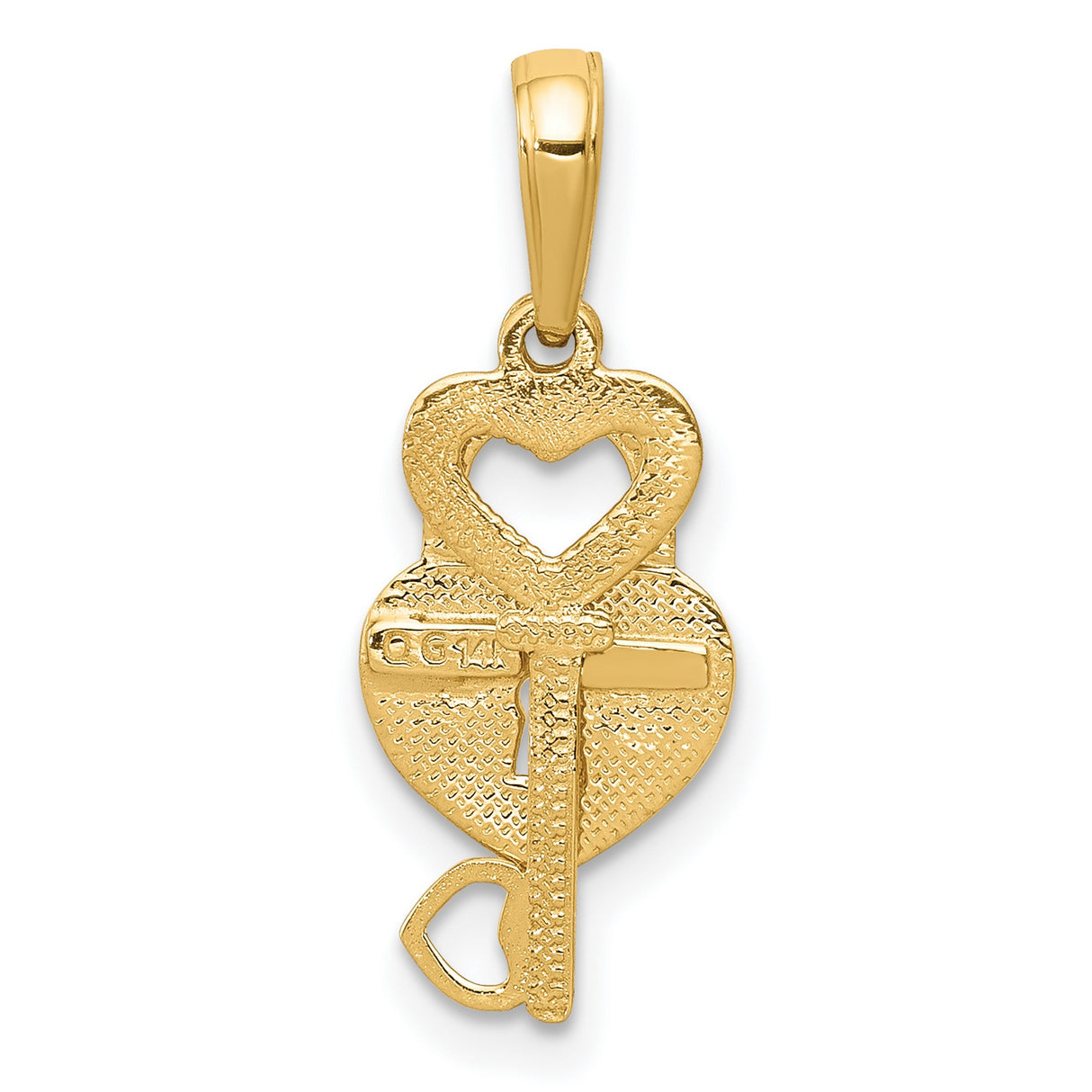 14k Yellow Gold Heart Lock and Key Pendant with Movable Keyhole Charm for Women