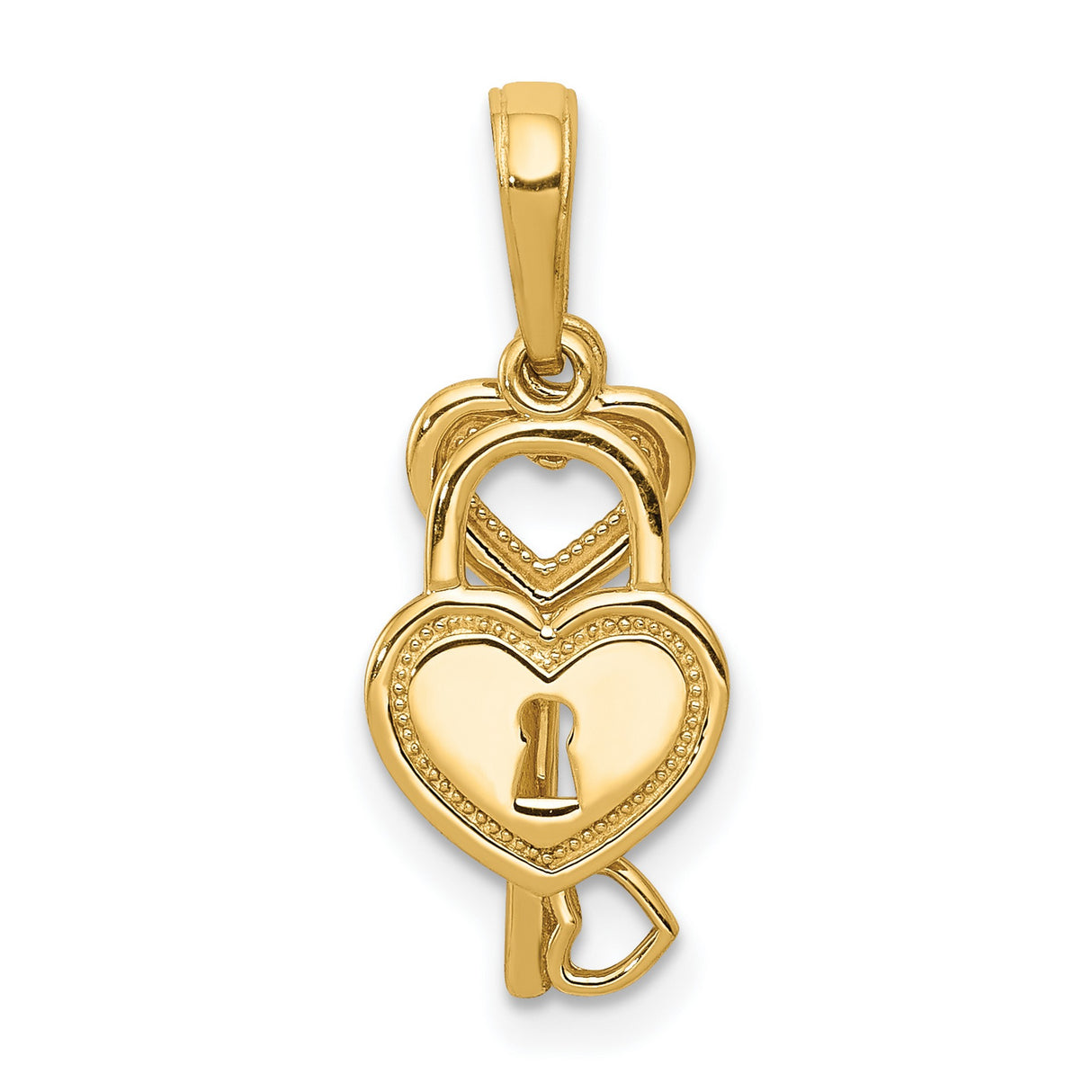 14k Yellow Gold Heart Lock and Key Pendant with Movable Keyhole Charm for Women