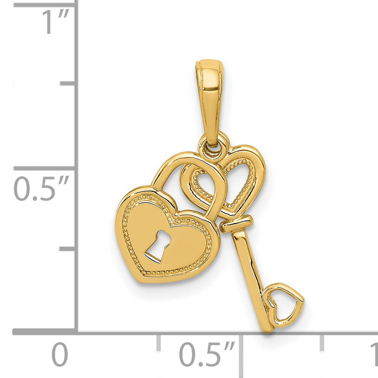 14k Yellow Gold Heart Lock and Key Pendant with Movable Keyhole Charm for Women