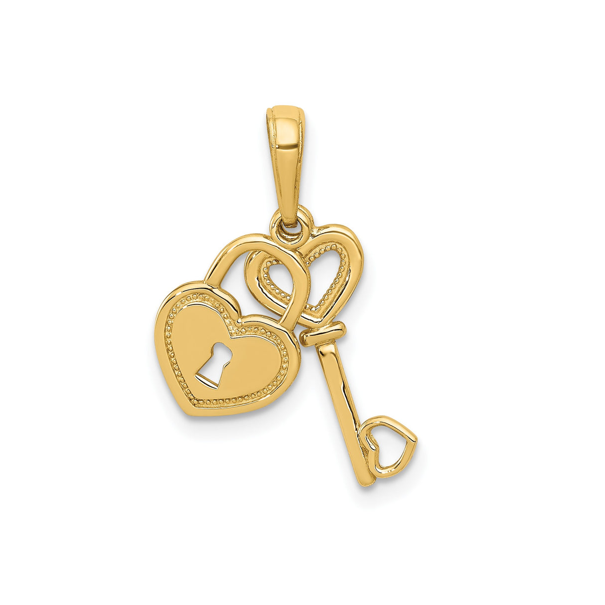 14k Yellow Gold Heart Lock and Key Pendant with Movable Keyhole Charm for Women