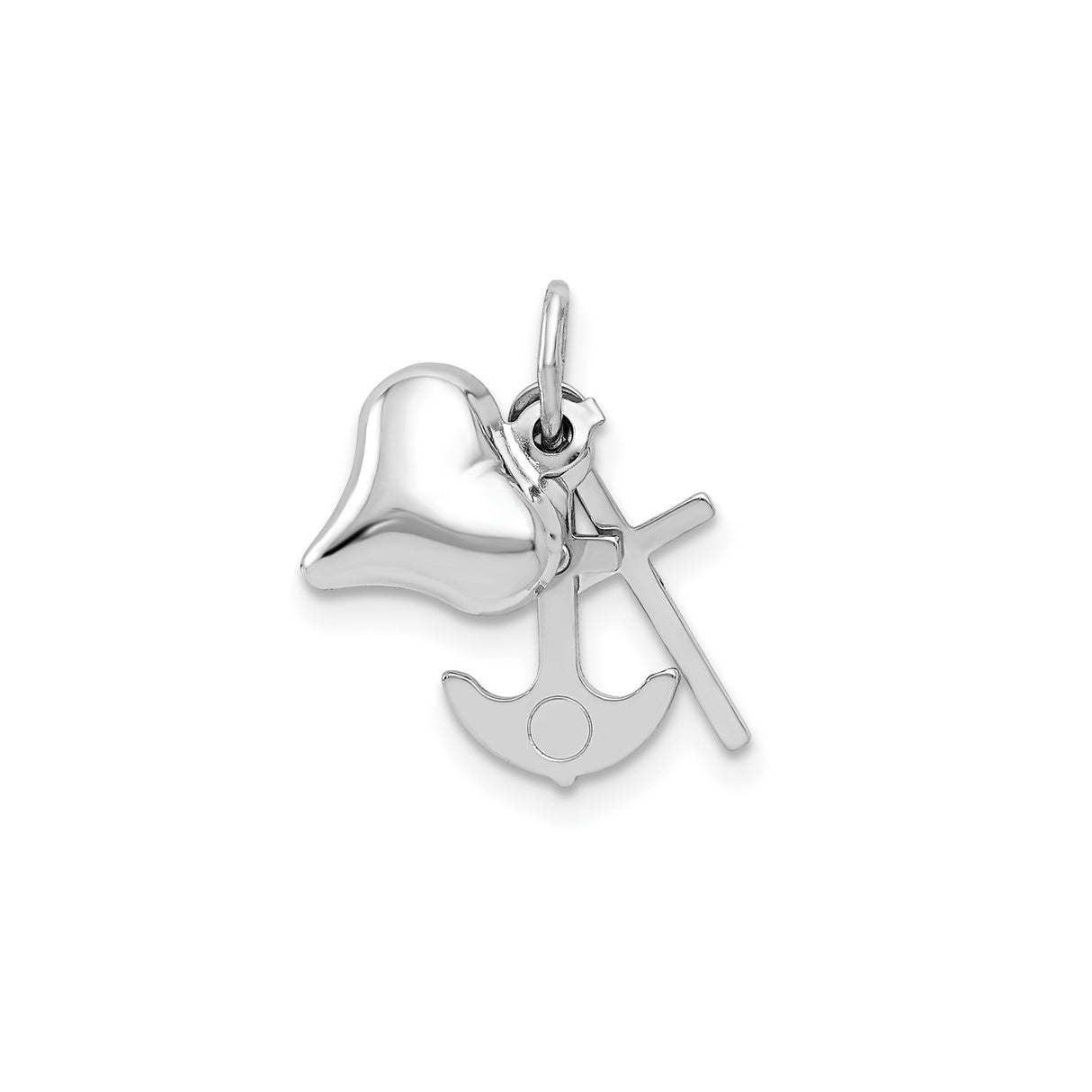 14k White Gold Cross Pendant with Heart and Anchor Charms, Nautical Faith Jewelry