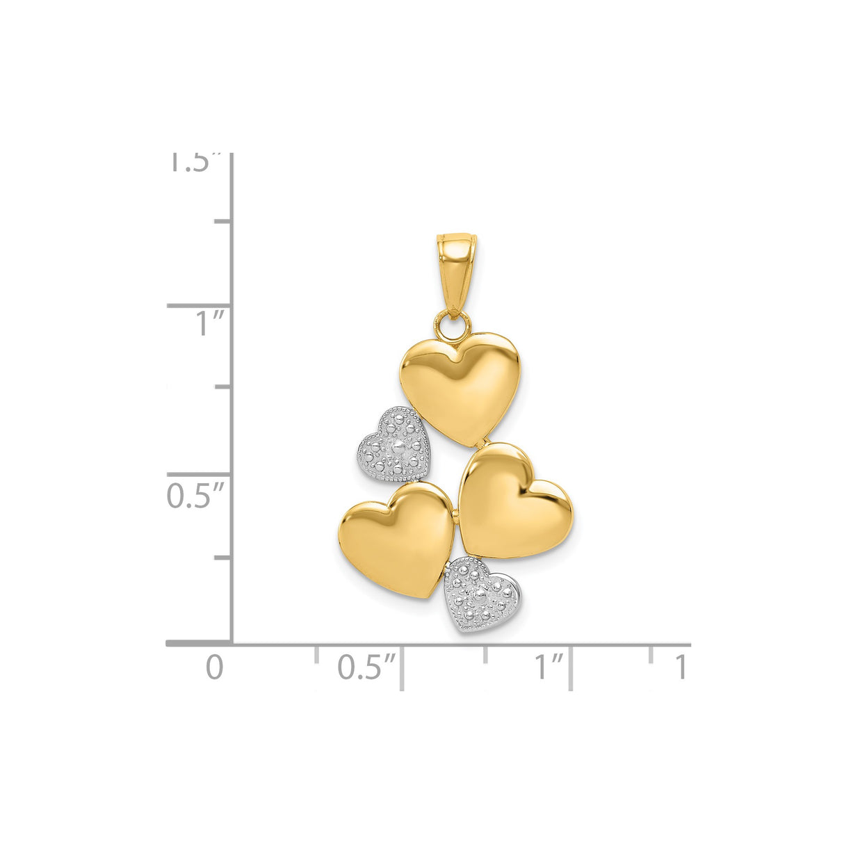 14k Yellow Gold Heart Pendant, Five-Heart Cluster in Textured and Polished Two-Tone Finish