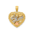 14k Tri Color Gold Heart Pendant with Pink Flower Accent and #1 Mom Design