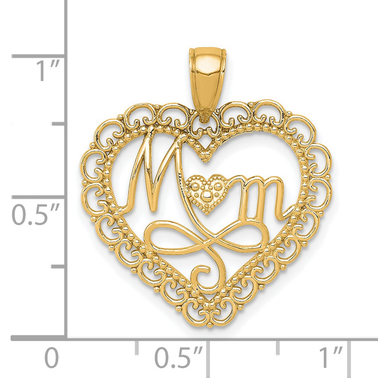 14k Yellow Gold Heart Shaped Mom Pendant with Infinity Symbol and Textured Design