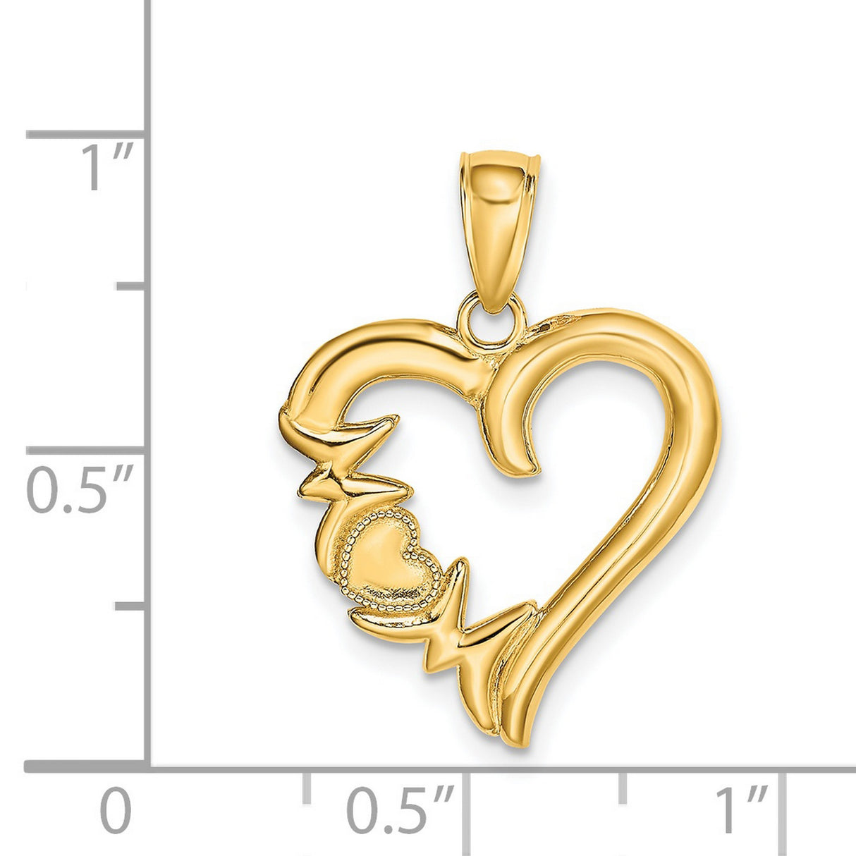 14k Yellow Gold Heart Pendant with Small Heart and Star Accents, Polished Romantic Design