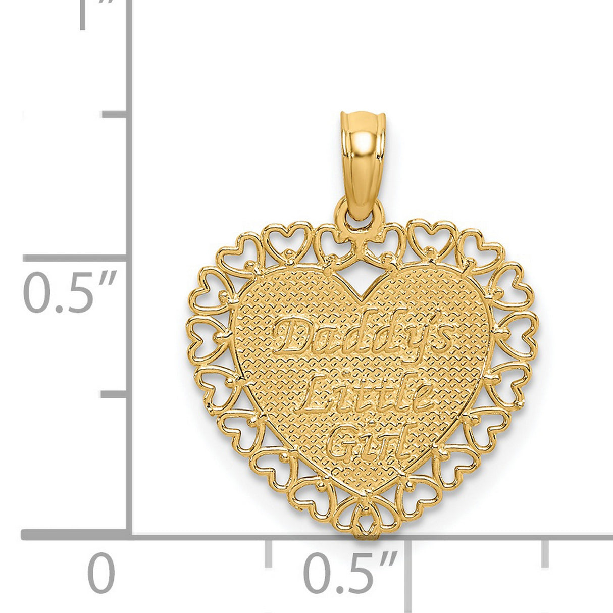 14k Yellow Gold Heart Pendant, Openwork Design, Daddys Little Girl Message for Daughter
