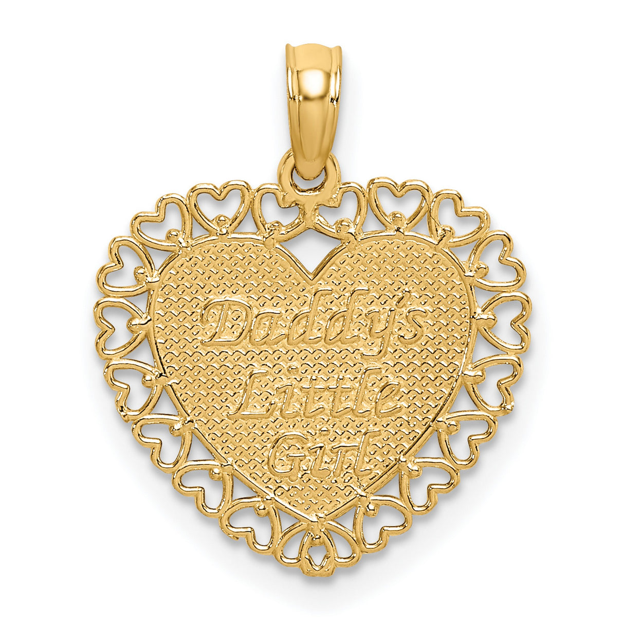14k Yellow Gold Heart Pendant, Openwork Design, Daddys Little Girl Message for Daughter