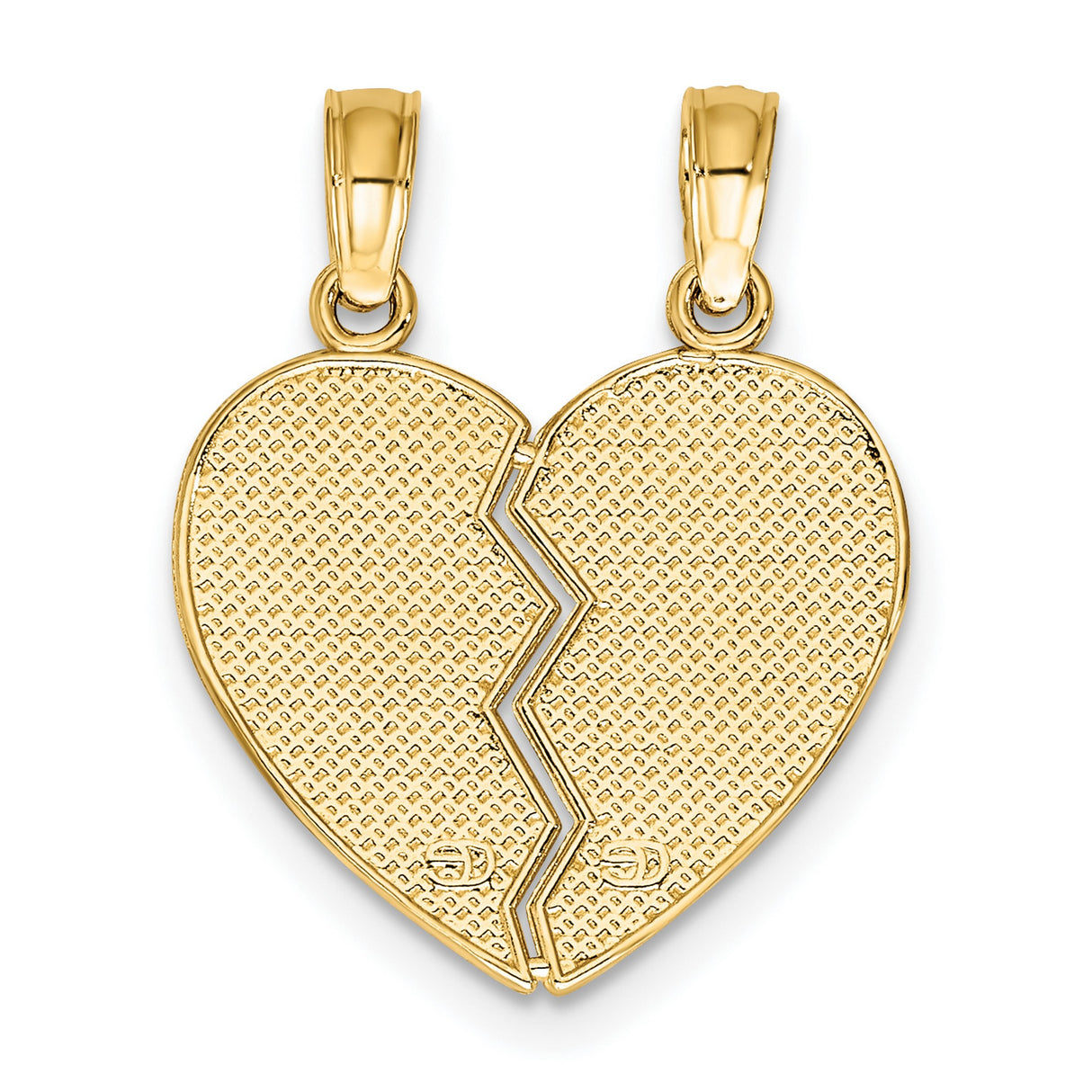 14k Yellow Gold Break Apart Heart Pendant, Christian Inscribed Dual Piece Jewelry for Couples