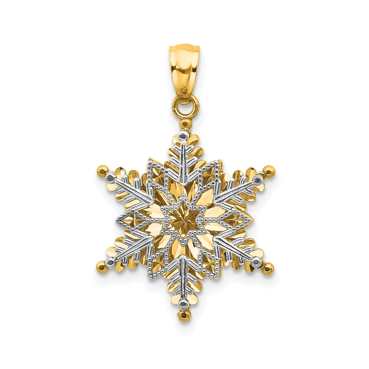 14k Two-Tone Gold Snowflake Pendant, Nature-Inspired Winter Jewelry for Women