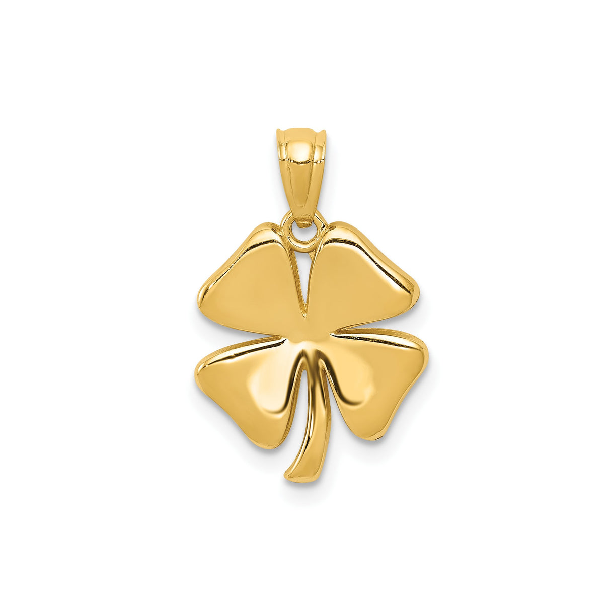 14k Yellow Gold Four-Leaf Clover Pendant, Polished Irish Luck Symbol Charm for Women or Unisex Wear