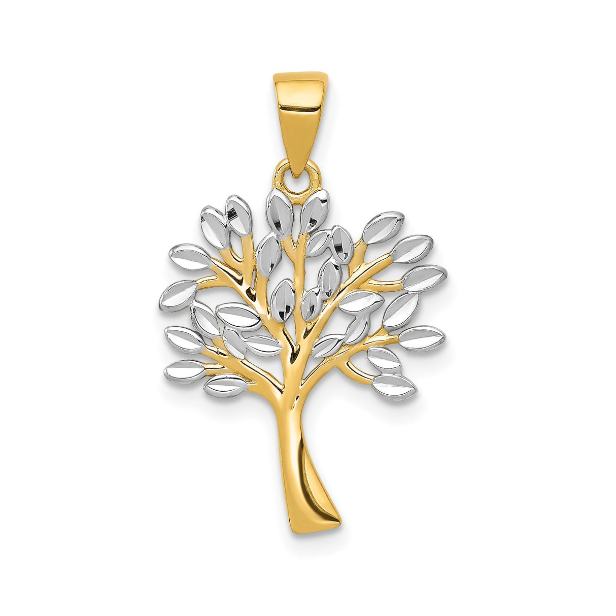 14k Multi-Tone Gold Tree of Life Pendant, Rhodium Accents, Nature and Family Symbolism