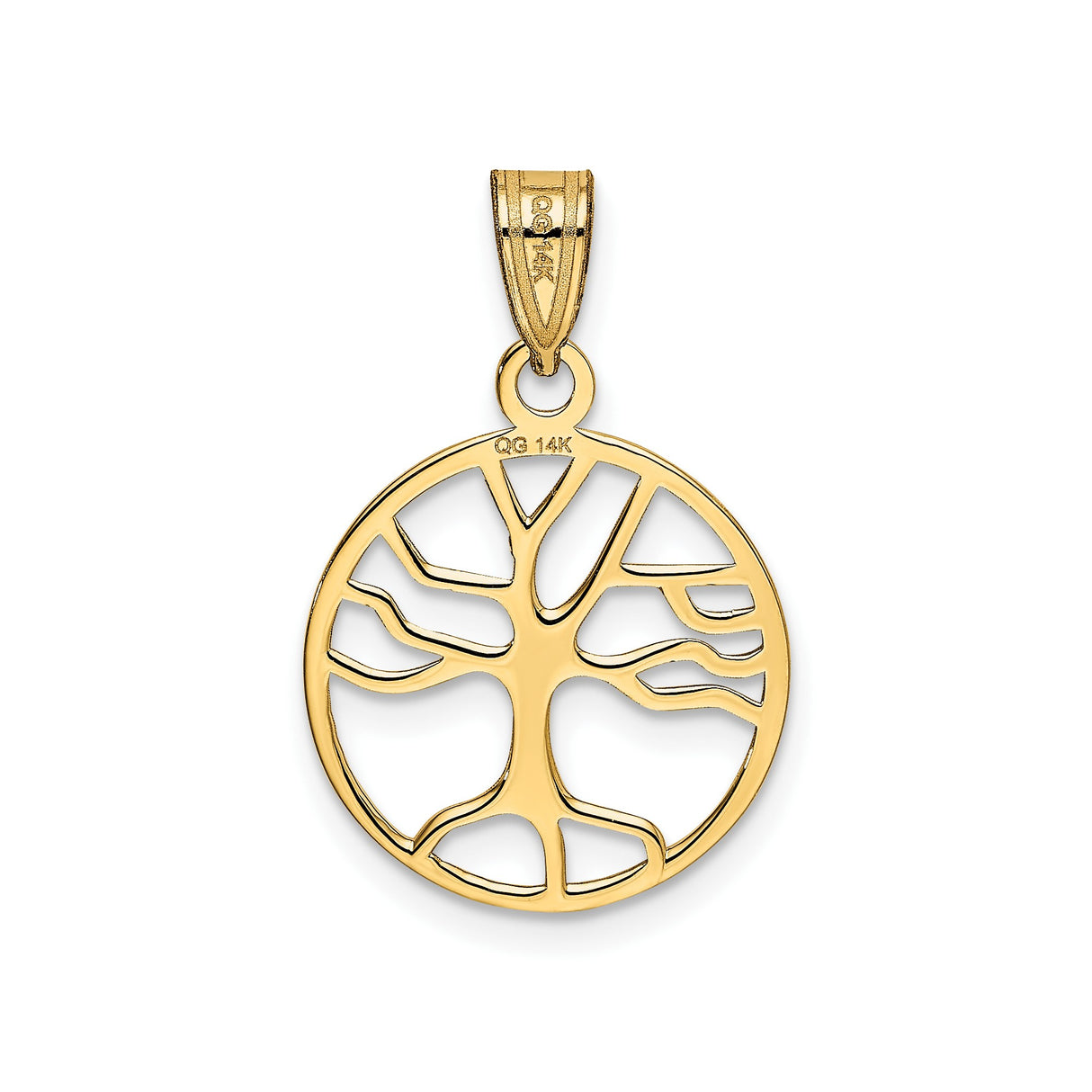 14k Yellow Gold Tree of Life Pendant with Beaded Circle Border and Celtic Openwork Design