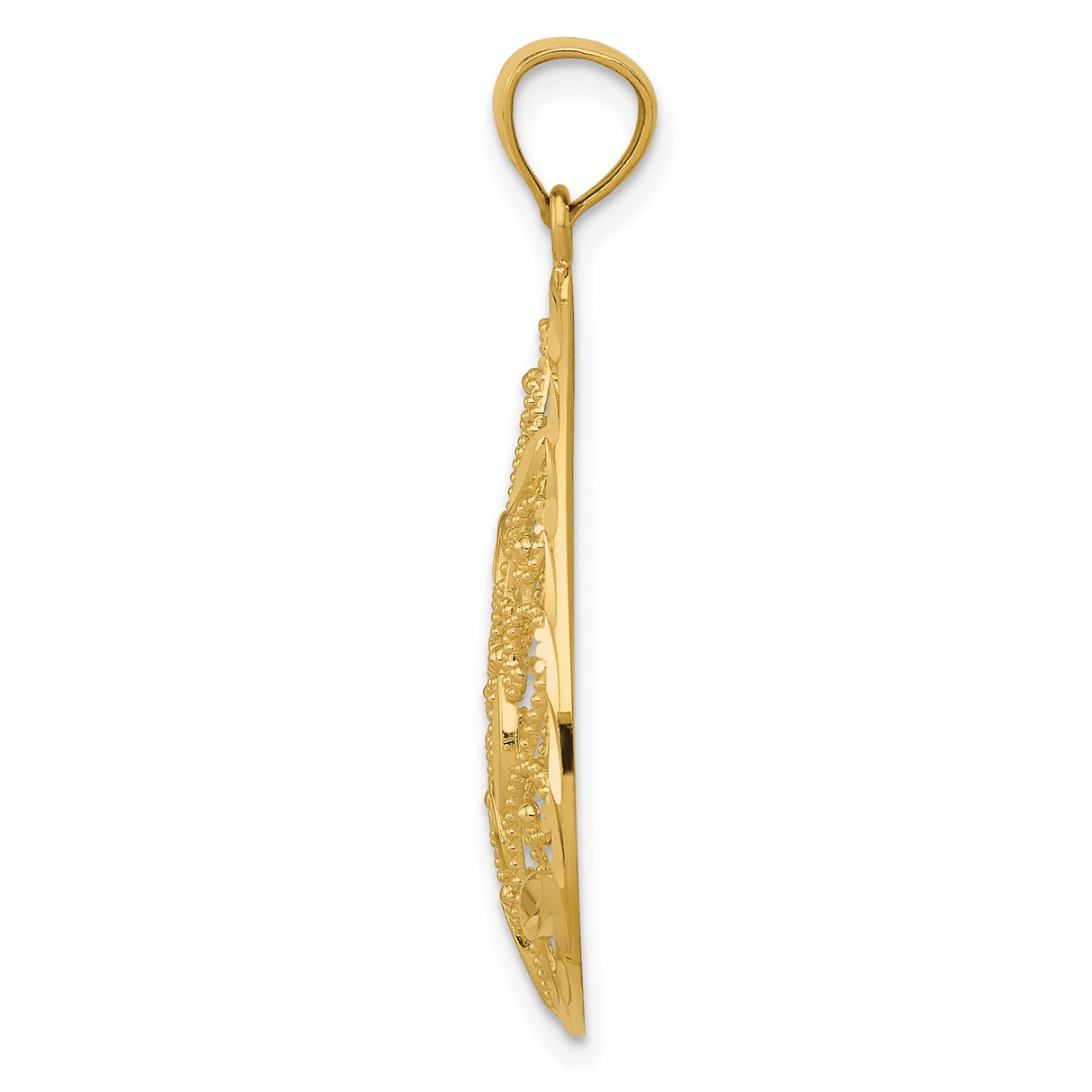 14k Yellow Gold Teardrop Pendant with Openwork Filigree Floral and Vine Design