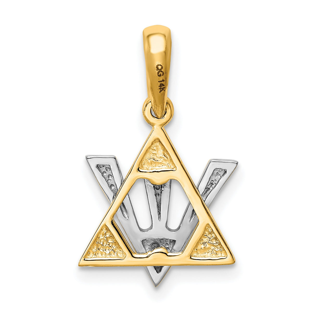 14k Two-Tone Gold Pendant with Star of David and Hebrew Shin Symbol, Jewish Religious Charm