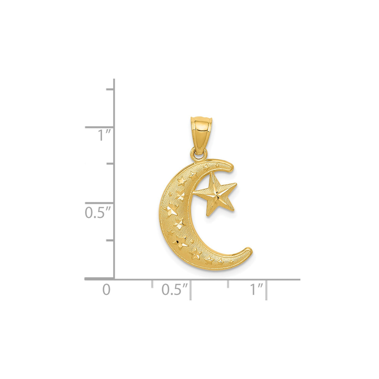 14k Yellow Gold Crescent Moon and Star Pendant, Textured Celestial Jewelry for Women and Unisex