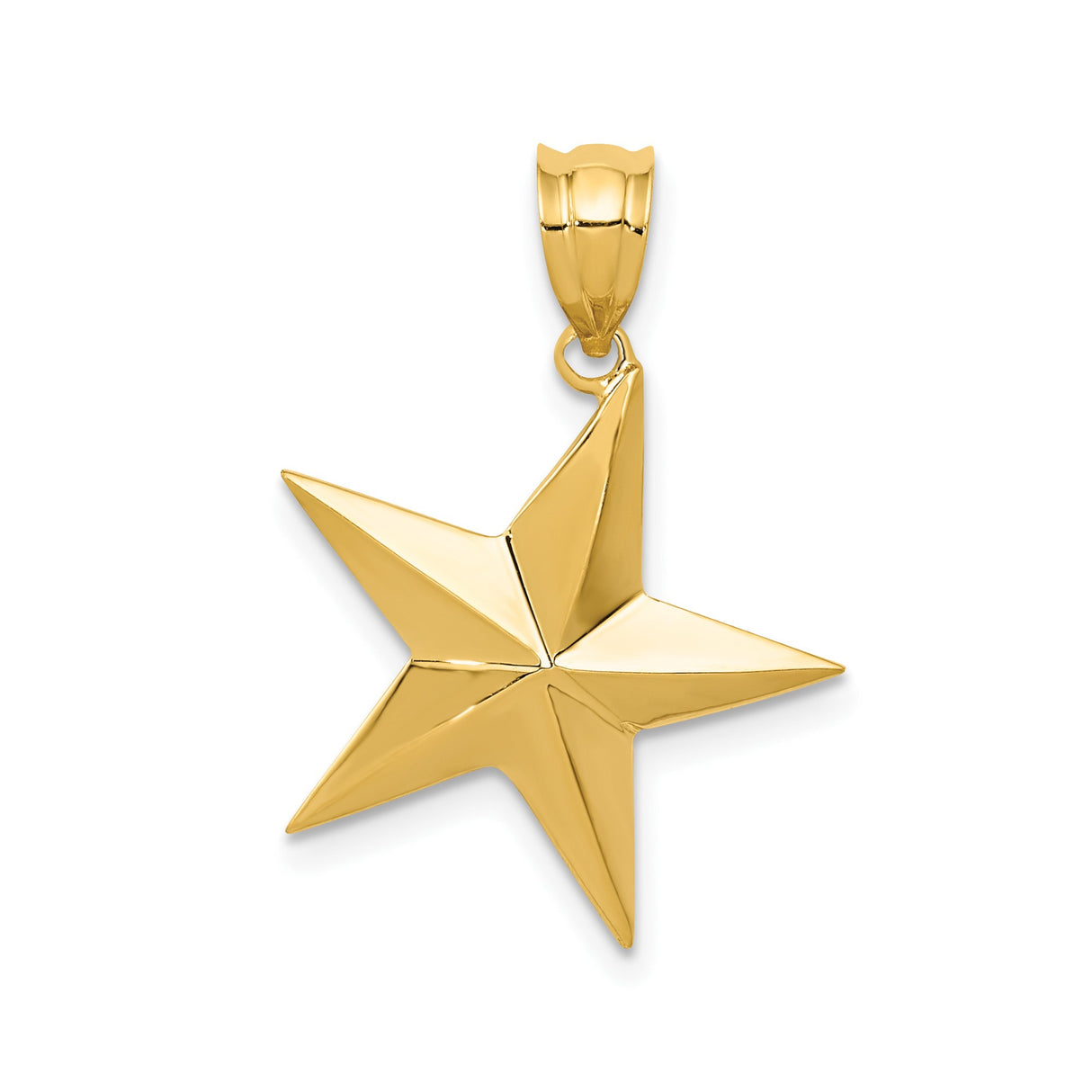 14k Yellow Gold Star Pendant with Three-Dimensional Polished Design, Celestial Charm for Women