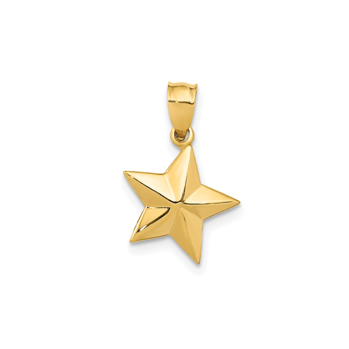 14k Yellow Gold Star Pendant Charm, Polished Five-Pointed Celestial Symbol for Women or Unisex Wear