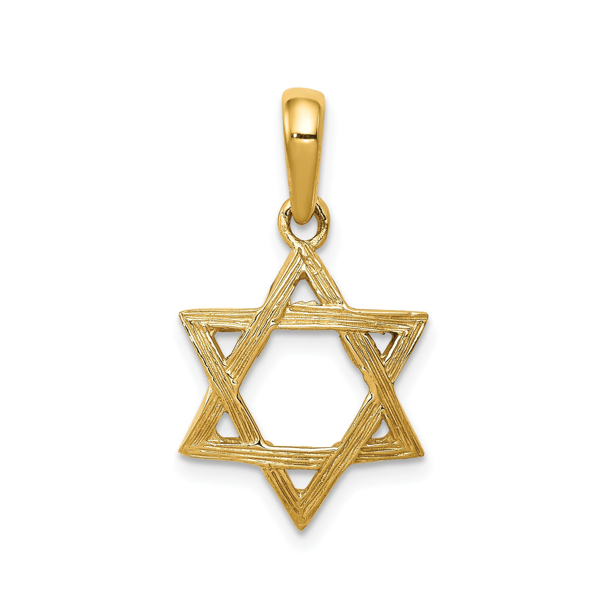 14k Yellow Gold Star of David Pendant, Textured Religious Symbol for Women or Unisex Wear