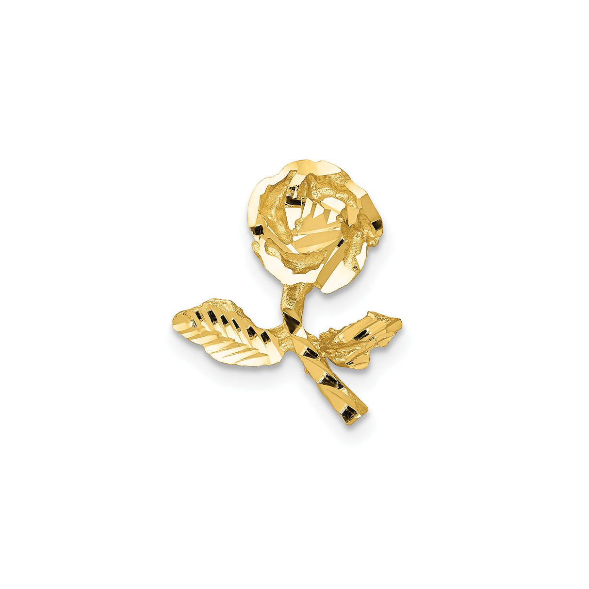 14k Yellow Gold Rose Pendant with Blooming Flower and Leaf Detail, Floral Charm Design