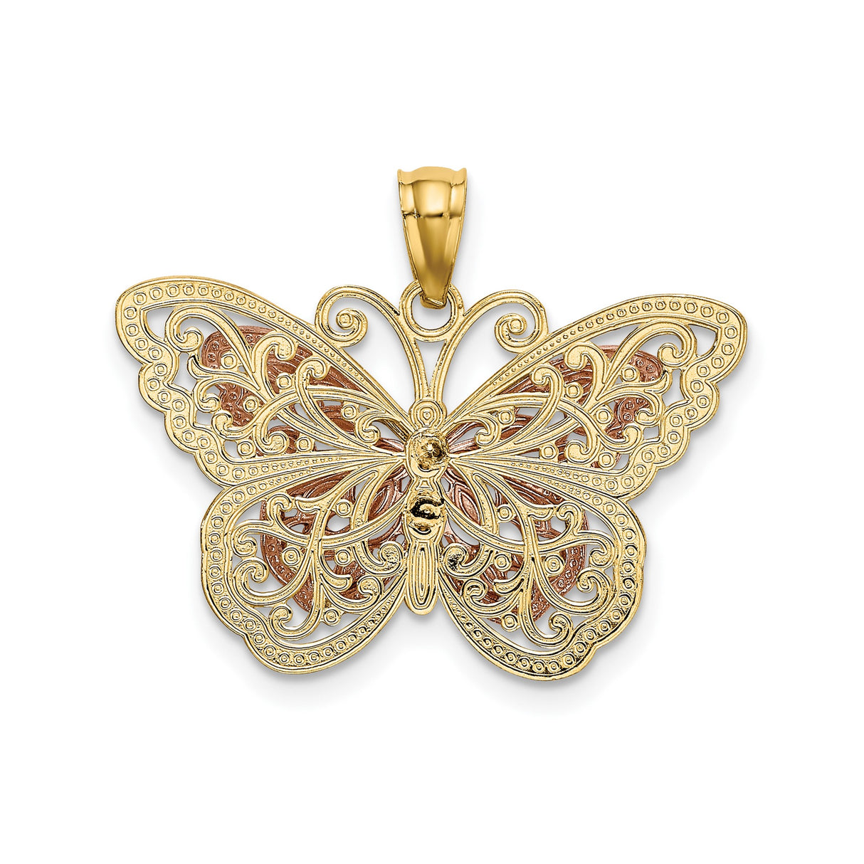 14k Two-Tone Gold Butterfly Pendant with Filigree Design, Nature-Inspired Jewelry for Women
