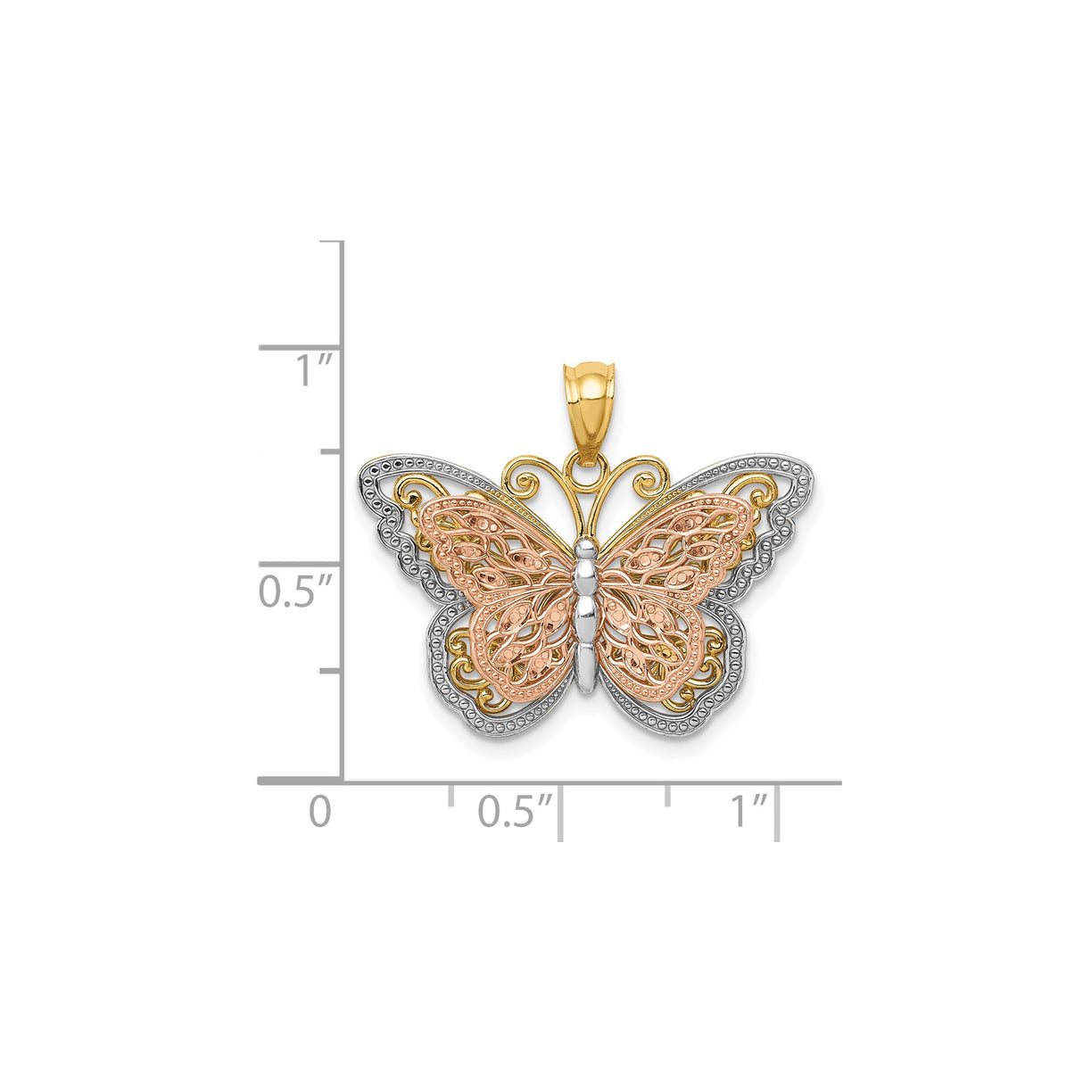 14k Two-Tone Gold Butterfly Pendant with Filigree Design, Nature-Inspired Jewelry for Women