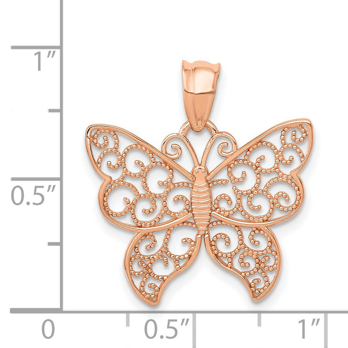 14k Rose Gold Butterfly Pendant with Filigree Detailing, Nature Motif Charm for Women