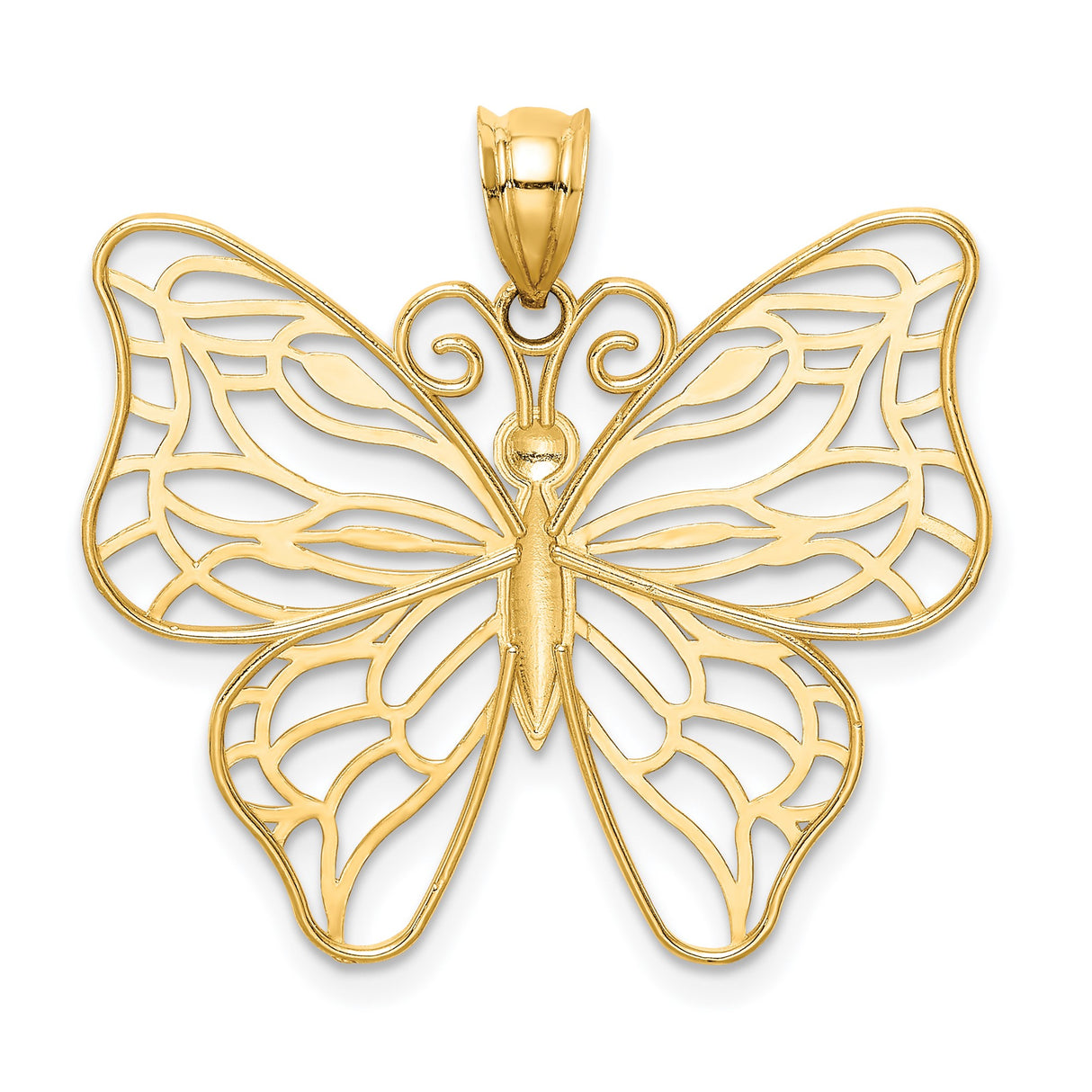 14k Yellow Gold Butterfly Pendant with Openwork Filigree Design, Nature Inspired Jewelry