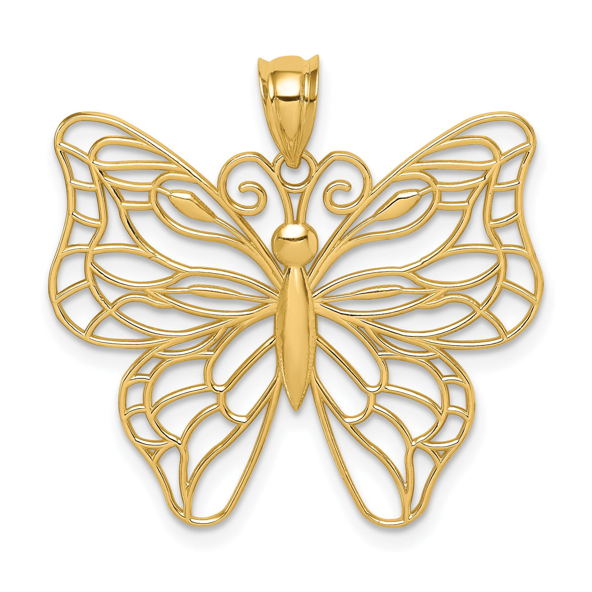 14k Yellow Gold Butterfly Pendant with Openwork Filigree Design, Nature Inspired Jewelry
