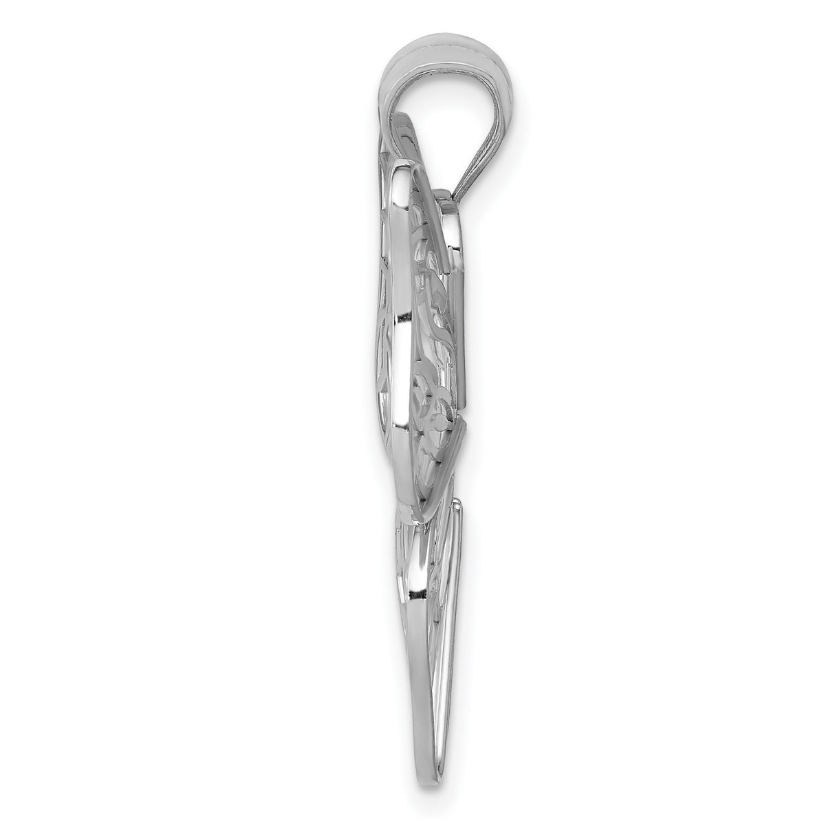 Large Polished Open Wing Butterfly Charm Pendant in Real 14k White Gold