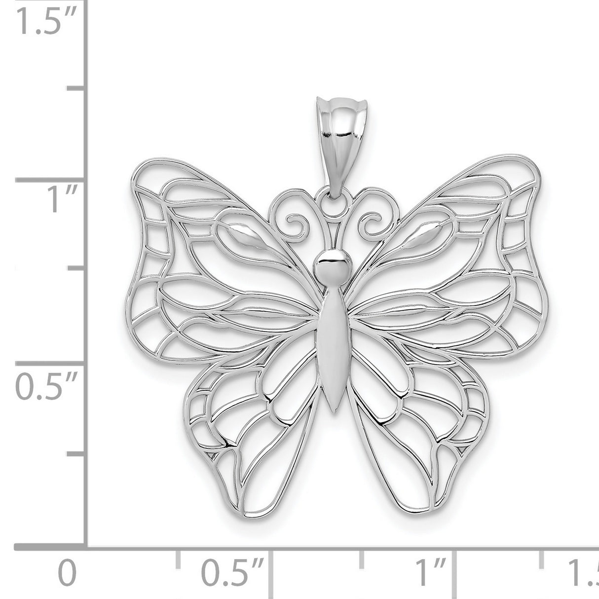 Large Polished Open Wing Butterfly Charm Pendant in Real 14k White Gold