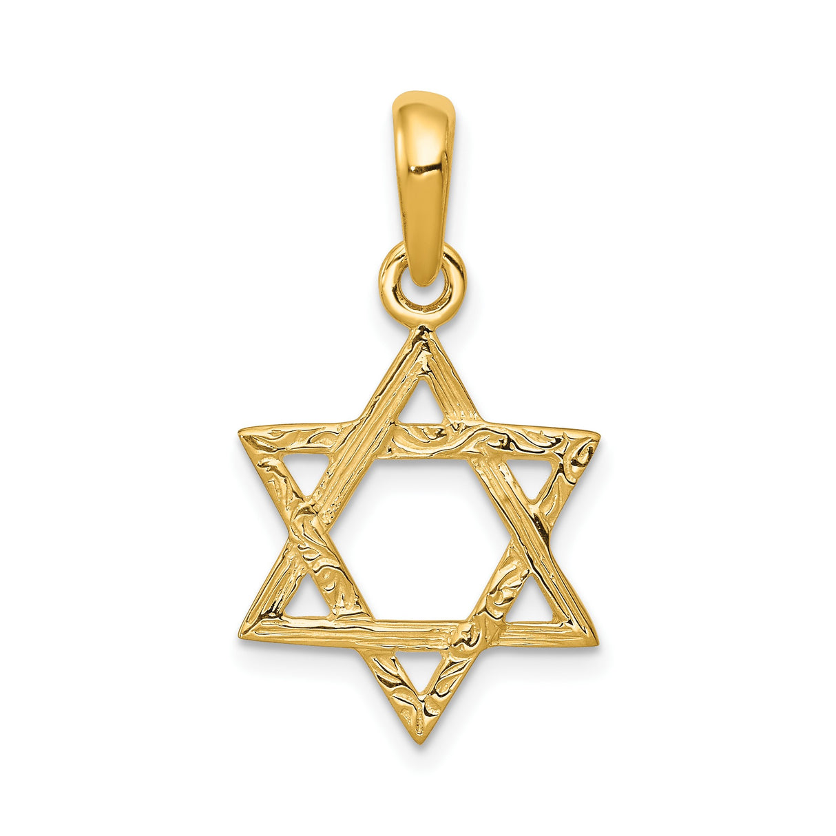 14k Yellow Gold Star of David Pendant, Textured Jewish Faith Charm