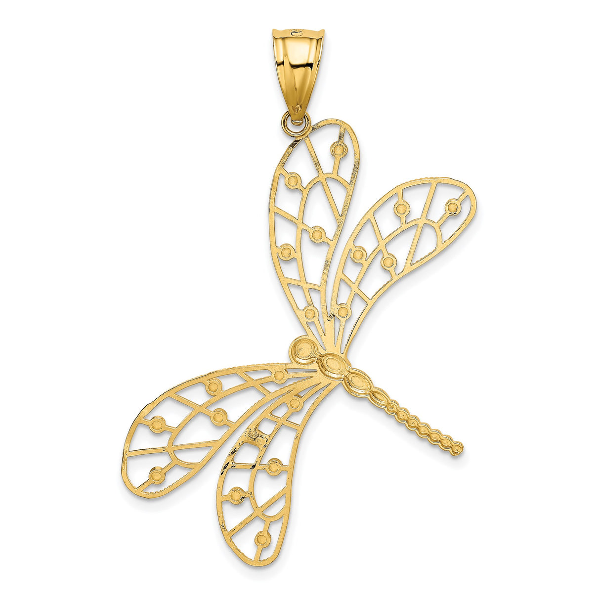 14k Multi-Tone Gold Dragonfly Pendant with Rhodium Accents and Filigree Wings