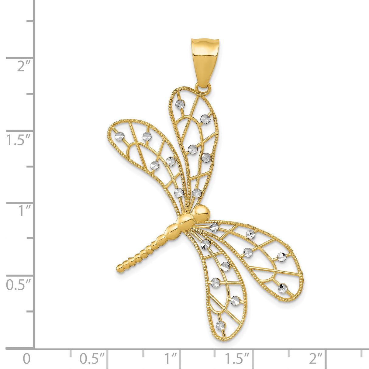 14k Multi-Tone Gold Dragonfly Pendant with Rhodium Accents and Filigree Wings