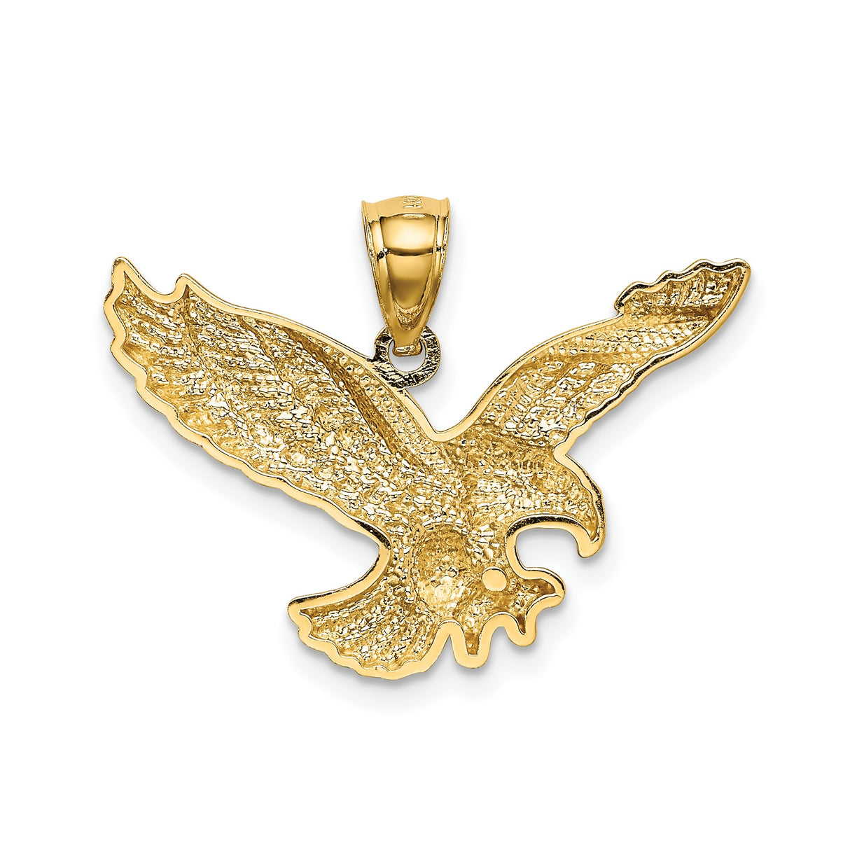 14k Yellow Gold Eagle Pendant with Open Wings, Patriotic Flying Bird Design for Men or Unisex Wear