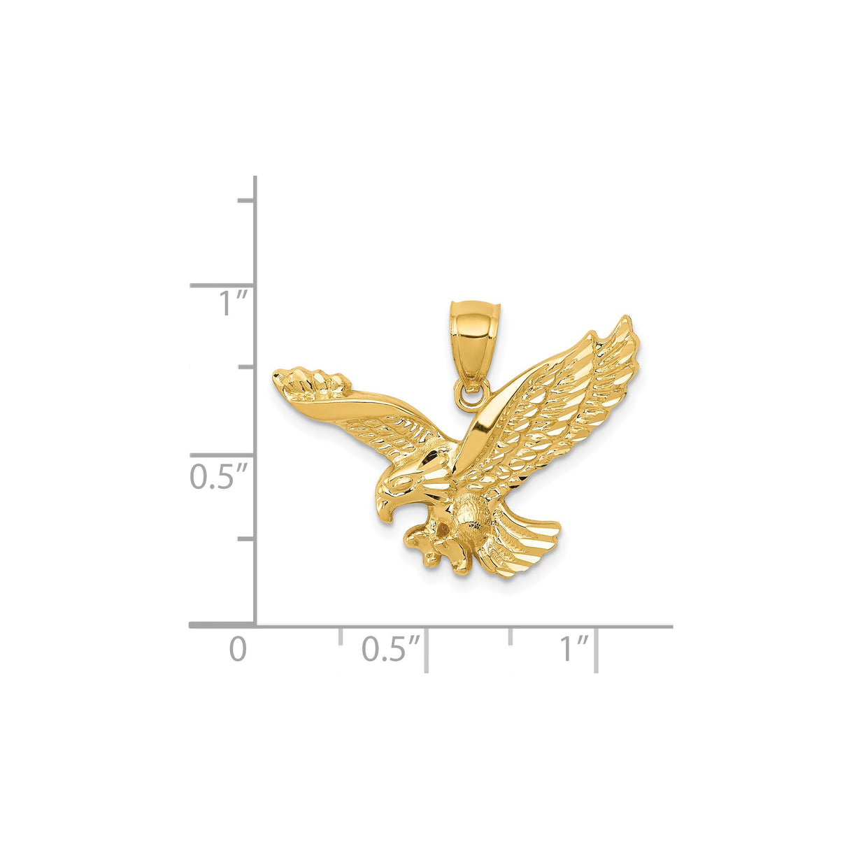 14k Yellow Gold Eagle Pendant with Open Wings, Patriotic Flying Bird Design for Men or Unisex Wear