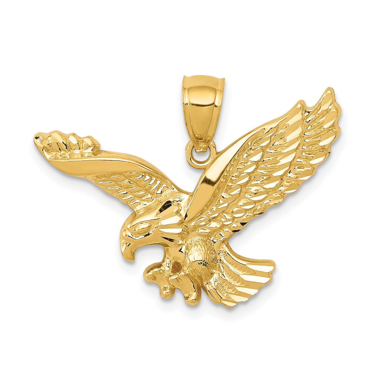 14k Yellow Gold Eagle Pendant with Open Wings, Patriotic Flying Bird Design for Men or Unisex Wear