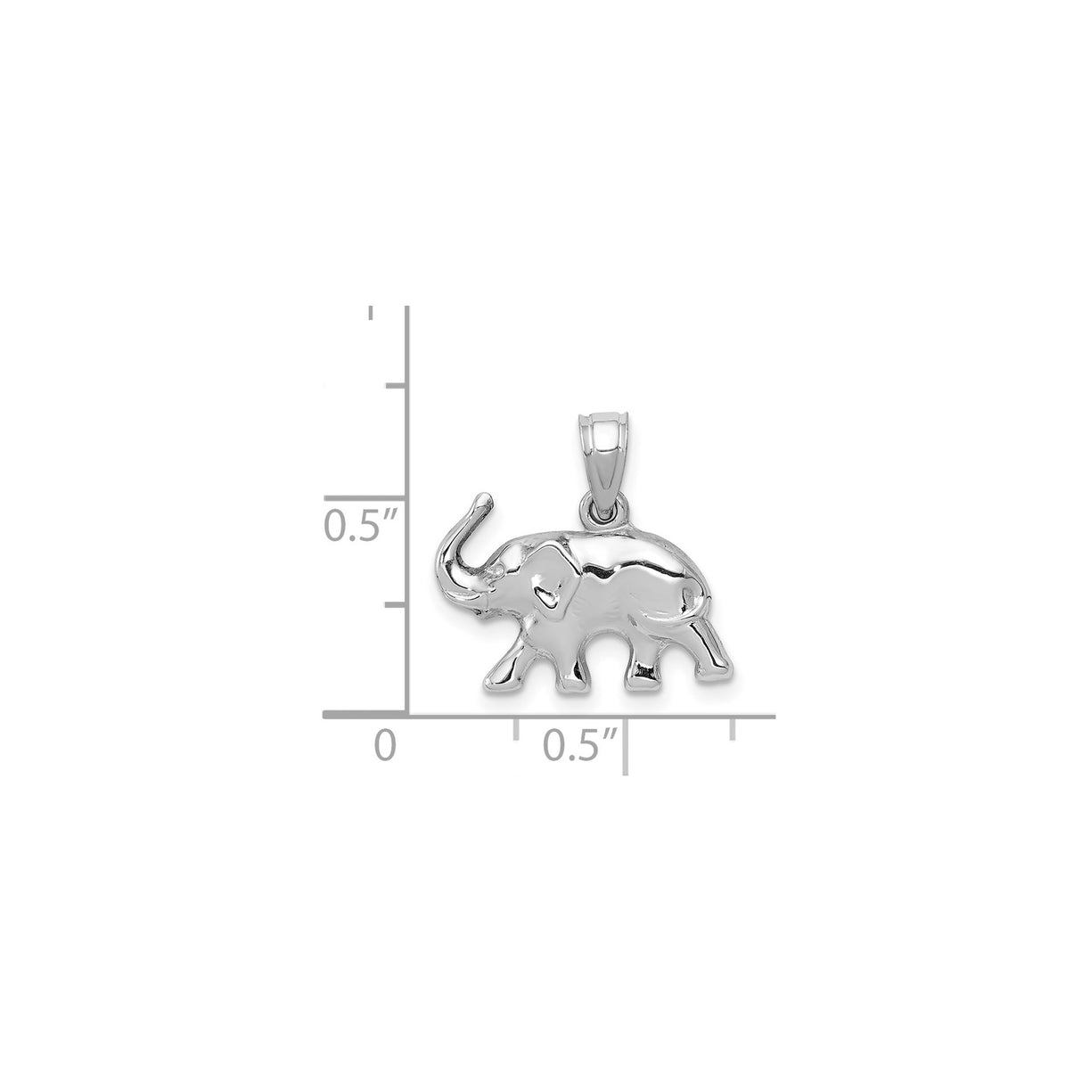 14k White Gold Elephant Pendant, Polished Animal Charm Symbolizing Strength and Good Luck