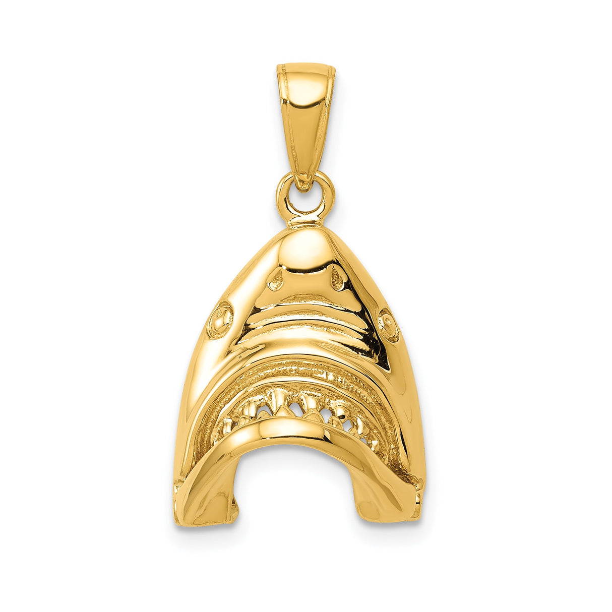 14k Yellow Gold Shark Jaw Pendant with Open Mouth Nautical Design for Men or Unisex Wear