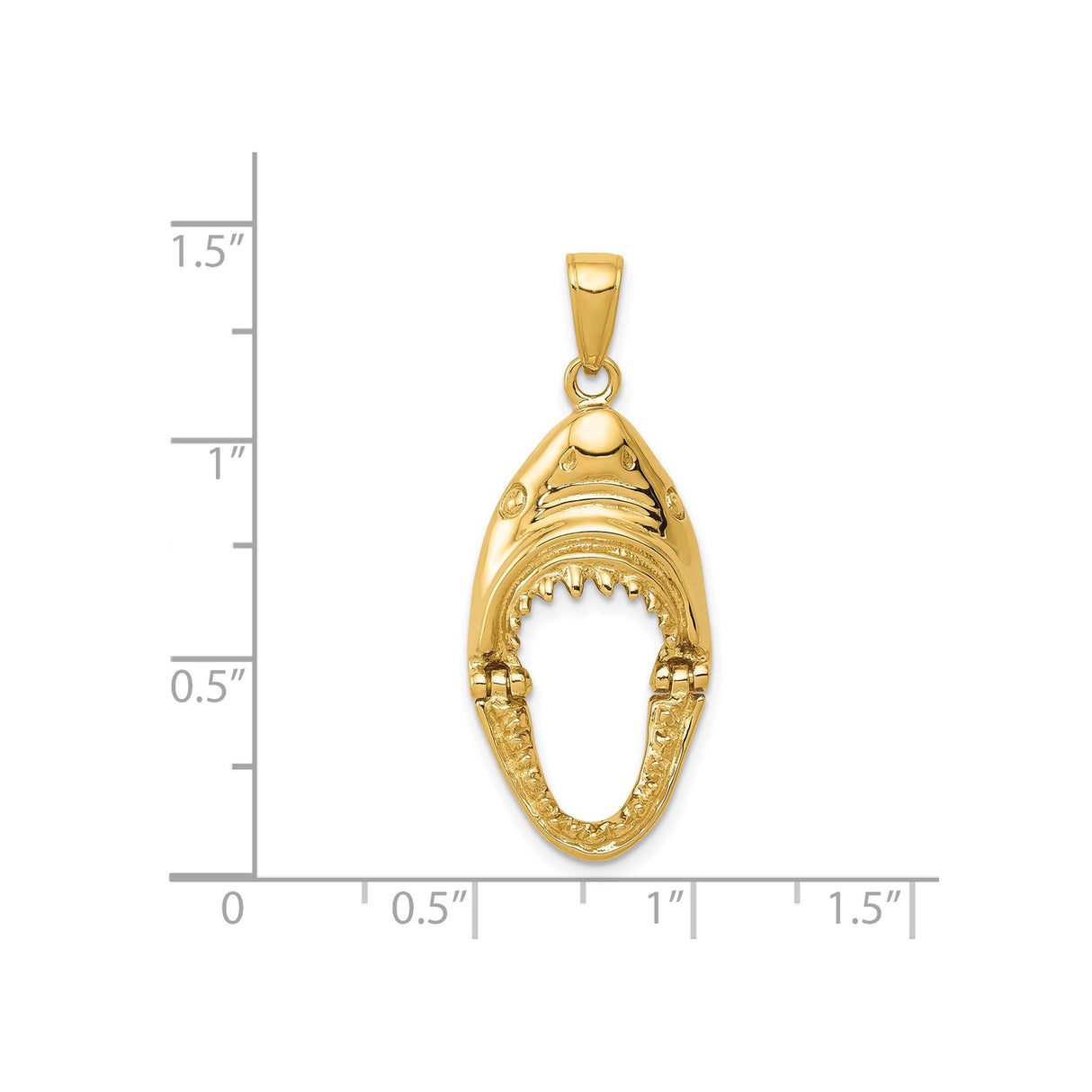 14k Yellow Gold Shark Jaw Pendant with Open Mouth Nautical Design for Men or Unisex Wear