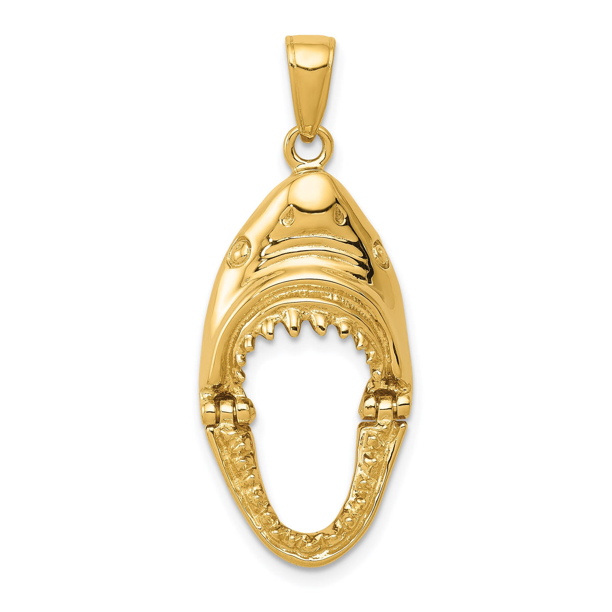 14k Yellow Gold Shark Jaw Pendant with Open Mouth Nautical Design for Men or Unisex Wear