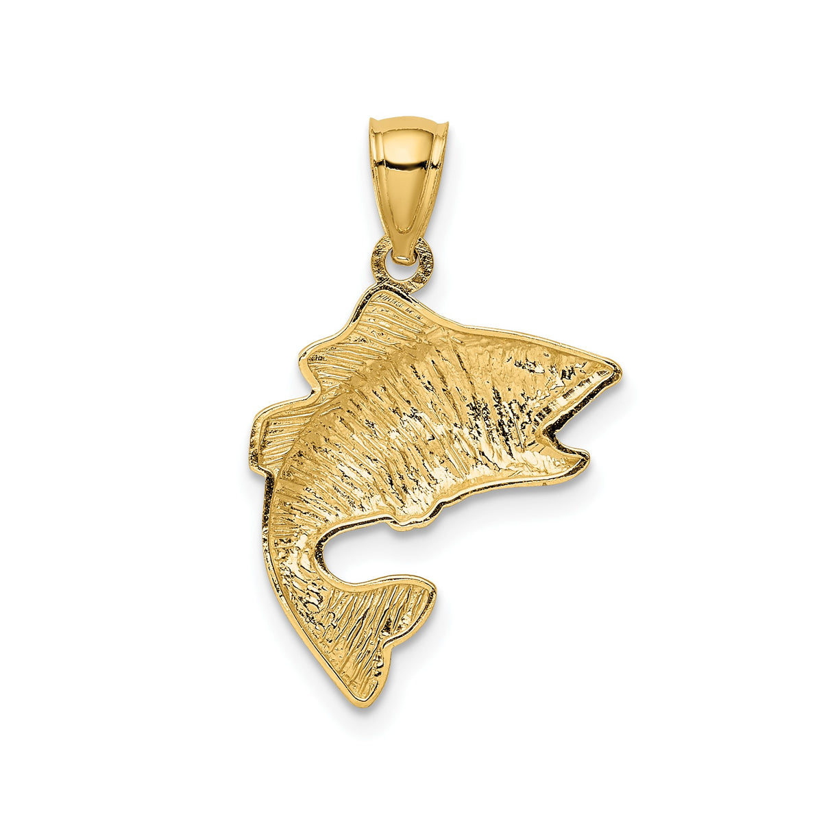 14k Yellow Gold Bass Fish Pendant, Jumping Motif Fishing Charm for Men