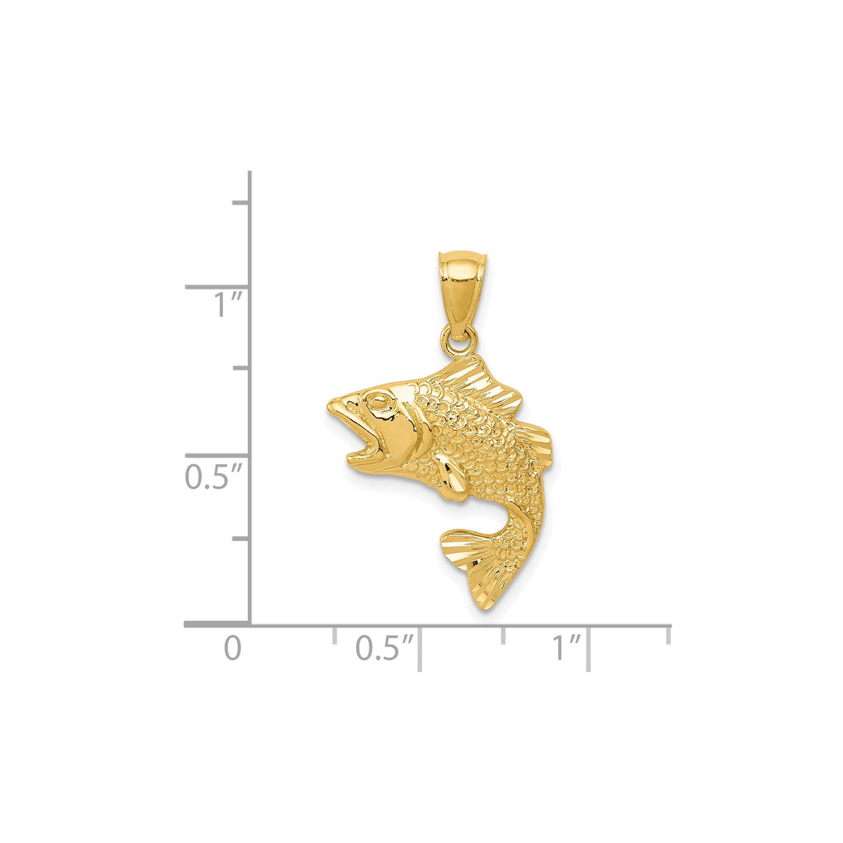 14k Yellow Gold Bass Fish Pendant, Jumping Motif Fishing Charm for Men
