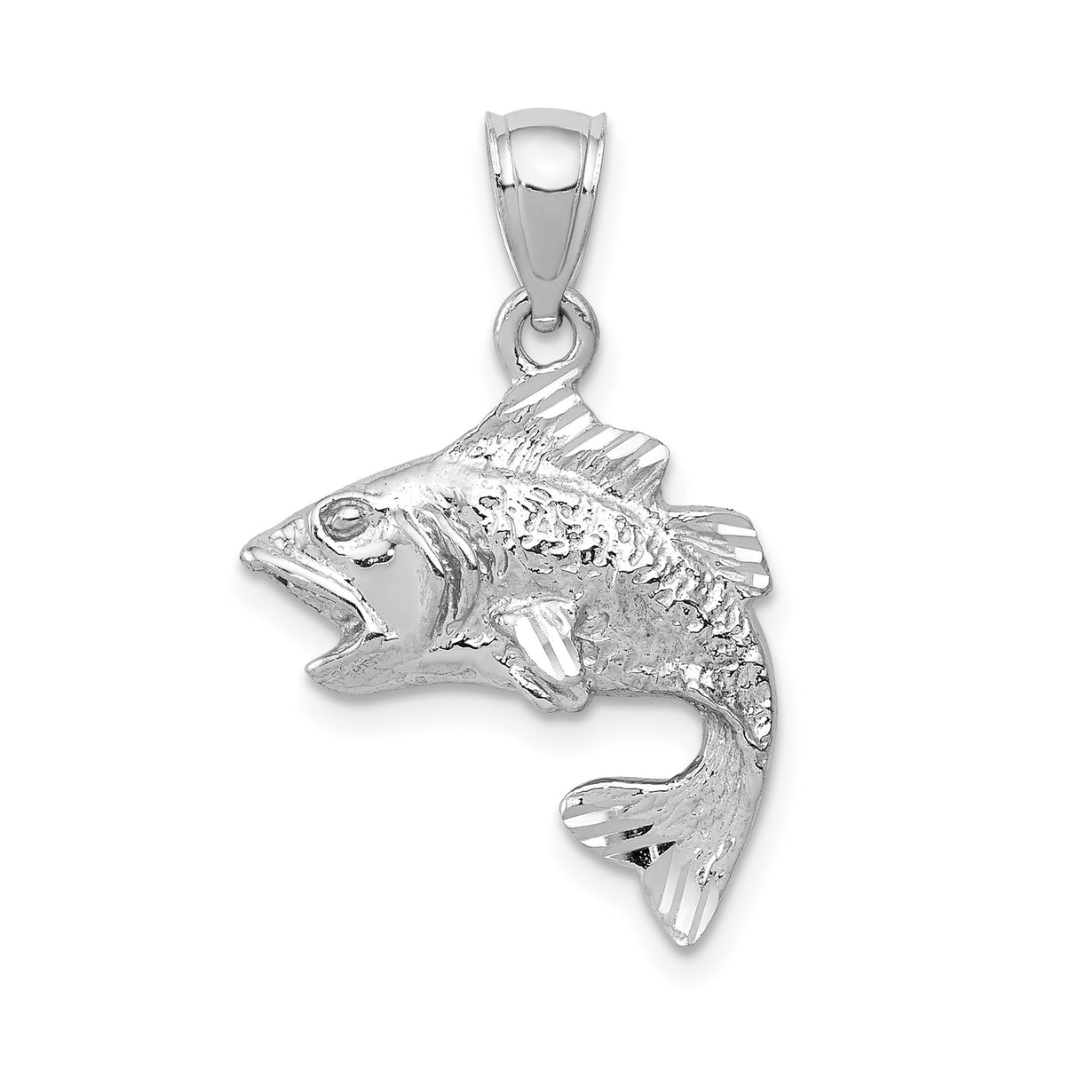 14k White Gold Leaping Bass Pendant, Realistic Fish Design, Nature Inspired Angler Jewelry