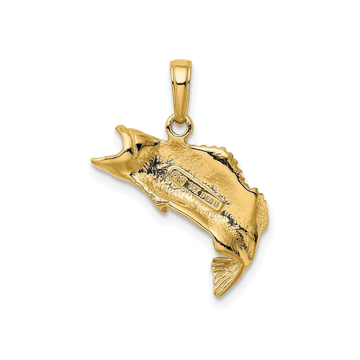 14k Yellow Gold Bass Pendant, Realistic Jumping Fish Design, Nature and Fishing Theme Charm