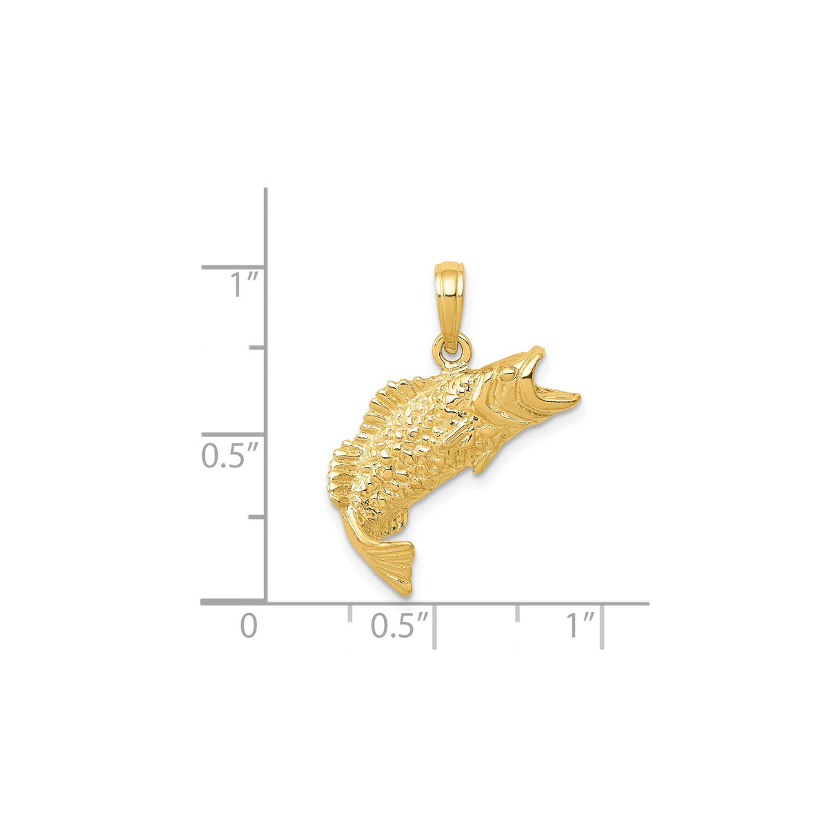 14k Yellow Gold Bass Pendant, Realistic Jumping Fish Design, Nature and Fishing Theme Charm