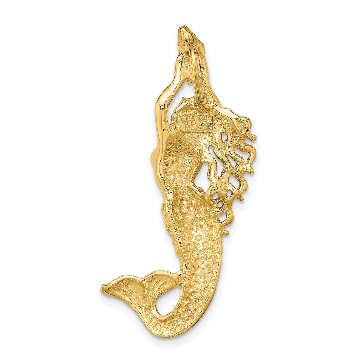 14k Yellow Gold Mermaid Pendant with Flowing Hair and Seashell, Nautical Charm for Women